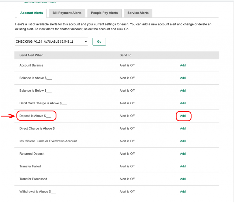 Online Banking Deposit Alert