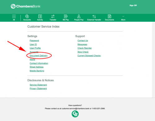 Online Banking document delivery