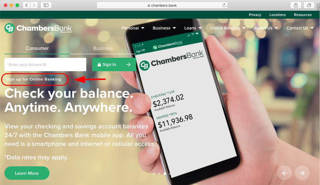 Chambers Bank Homepage